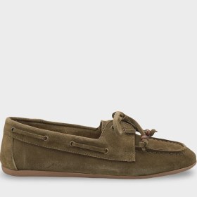 Resim Capone Outfitters Vicki Hakiki Deri Süet Bağcıklı Boncuklu Konfor Kadın Loafer Tekne Ayakkabısı 