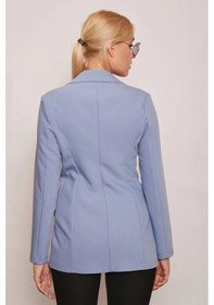 Resim Kadın Düğme Detaylı Uzun Kol Şık Ofis Süs Cep Kapaklı Kumaş Blazer Ceket-dirty Blue Dirty Blue 
