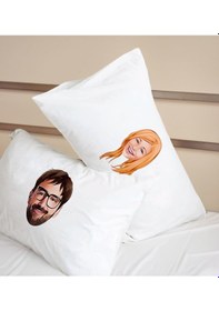 Resim Bk Gift Kişiye Özel Karikatürlü Pamuklu 2 Li Yastık Kılıfı Seti-1 50x70cm , Sevgiliye , Ev si, Tasarım Ev Tekstili 