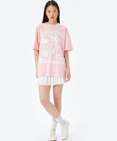 Resim Slogan Baskılı Oversize Bisiklet Yaka Kısa Kollu Tişört 