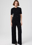 Resim Siyah Taş İşlemeli Kısa Kollu Kadın Kazak - SİYAH / 44 