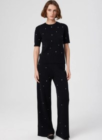 Resim Siyah Taş İşlemeli Kısa Kollu Kadın Kazak - SİYAH / 44 