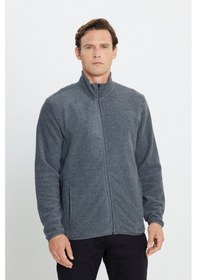 Resim AC&Co / Altınyıldız Classics Standart Fit Fermuarlı Bato Yaka Polar Erkek Ceket Antrasit 