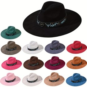 Resim 1 adet Vintage Kadın Batı Kowboy Şapkası Fedora, Çıkarılabilir Böcek Başlığı Dikişli Bel Kemerli - Siyah Felt Jazz Yumuşak Şapka ve Elde Yıkanabilir - Erkekler ve Kadınlar için İdeal Hediye, Kowboy Aksesuarları 