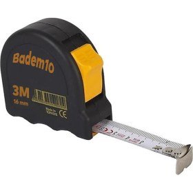 Resim Badem10 Şerit Metal Bükülebilir Metre 3 M x 16 mm Siyah Renk Düğmeli Ölçüm Ölçme Plastik Kasalı 