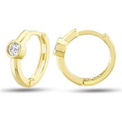 Resim Moom Mücevherat Kadın 14 Ayar Altın Küpe Minimalist Zirkon Taşlı Modern Halka Altın Küpe 12 Mm-Mm20043 
