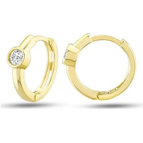 Resim Moom Mücevherat Kadın 14 Ayar Altın Küpe Minimalist Zirkon Taşlı Modern Halka Altın Küpe 12 Mm-Mm20043 