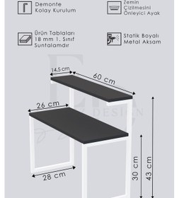 Resim Akik 2 Raflı Metal Çok Amaçlı Mutfak Rafı / Tezgah Üstü Raf Siyah Metal - Beyaz Tabla Beyaz 
