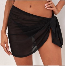 Resim Star Siyah Tül Pareo Kadın Plaj Elbisesi Bikini Mayo Üstü 