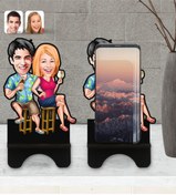 Resim Bk Gift Kişiye Özel Sevgililer Karikatürlü Ahşap Biblo Telefon Stand 