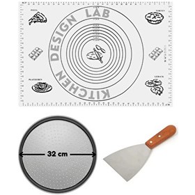 Resim Kitchen Design Lab Beyaz Hamur Açma Matı 45 X 65 CM - 28 CM Pizza Tepsisi Ve Ahşap Uzun Saplı Hamur ve Pizza Kesici 
