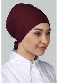 Resim Altobeh Kadın Pratik Dikişsiz Bağcıklı Kaymayan Tesettür Penye Bone - Bordo 