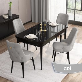 Resim Canisa Concept Mdf Are Serisi, 80 x 132 cm Açılabilir Siyah Mermer Desen Mutfak Masası Takımı 4 Sandalye 