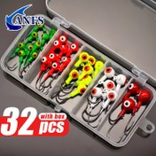 Resim ANFS 32 Parça Geliştirilmiş Keskin Ağırlıklı Balıkçılık Kancası Seti - Çeşitli Boyutlarda Kurşun Jig Başlıklı Kanca Takımı, Yem Kutusu ile Bas, Levrek ve Alabalık için 