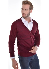Resim Çizgi Triko Erkek Çift Cepli Çelik Örgü Triko Hırka 4225M Bordo 