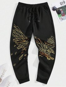 Resim Legnd Eagle Print Drawstring Waist Eşofman Altı Siyah 