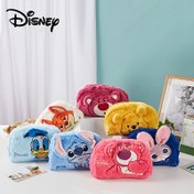 Resim 1 adet Disney Stitch & Arkadaşları Peluş Tuvalet Çantası, Büyük Kapasiteli Polyester Makyaj Çantası, Fermuar Fermuar Kapanışı, Hafif, Elde Yıkanabilir, Spor Stil Kadın Telefon Depolama Organizatörü 