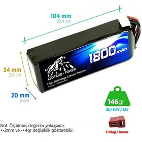 Resim Leopard Power 1800 Mah 11.1v 3s 25c Lityum Polimer Lipo Batarya Pil T Plug 