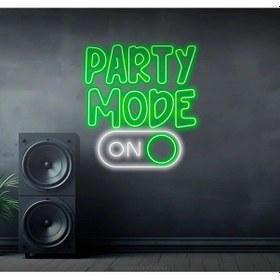 Resim Party Mode On Yazılı Ve Şekilli Neon Tabela Yeşil 