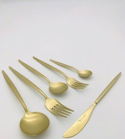 Resim Lizbon 36 Parça Mat Titanyum Gold Çatal Kaşık Bıçak Seti Mat Gold 