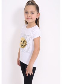 Resim Toontoy Kids Toontoy Kız Çocuk Gülen Yüz Pullu Nakış Tişört Beyaz 
