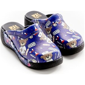 Resim Ayıcık Desenli Dolgu Taban Hakiki Deri Bayan Sabo Terlik Lacivert 