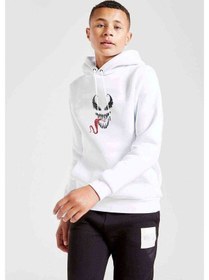 Resim Venom Baskılı Unisex Çocuk Kapüşonlu Beyaz Sweatshirt (528593687) 