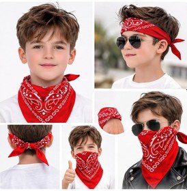 Resim Kırmızı Kovboy Fuları Çocuk Bandana Western Desenli Boyun Fuları - Elm-01-762784 