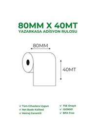 Resim 80x40 Termal Rulo Yazarkasa Adisyon Rulosu 5 Paket 50 Adet Tse Belgeli Bpa Free 