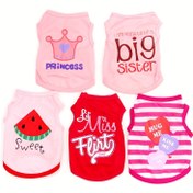 Resim 5 Adet Küçük Köpekler & Kediler için Sevimli Tişörtler ve Tank Toplar - Yumuşak Polyester Dokuma, Makinede Yıkanabilir, Prenses, Büyük Kız Kardeş, Miss Fitt, Tatlı & Sarıl Benim Tasarımlarla İlkbahar Yaz Sonbahar Giyimi, Küçük Köpekler için Gömlekler, Kedi Giysisi, Eğlenceli Petwear, Rahat Petwear 