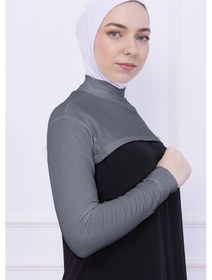Resim Loggia Balıkçı Yaka Boyunluklu Kolluk Açık Gri - Likralı Dik Yakalı Kadın Body Tesettür Crop Bolero Açık Gri 