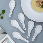 Resim 6 adet Zarif Beyaz Seramik Çorba Kaşığı - Pho, Miso, Wonton, Ramen, Mantı, Macaron için İdeal - Bulaşık Makinesinde Güvenli, Uzun Saplı Tasarım, Asya Mutfağı, Ramen Kaşığı için Mükemmel 