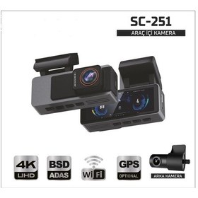 Resim Sentinel Sc-251 Araç İçi Kamera 4k Uhd Wifi Çift Kameralı Dash Cam Arka Kamera Destekli 