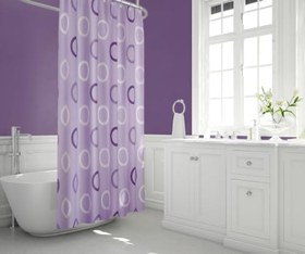 Resim Banyo Perdesi 1x180x200 Tek Kanat Duş Perdesi Halka Hediyeli Duşakabin Perdesi 5033 Lila 