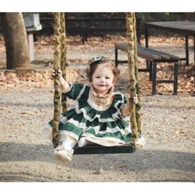 Resim H L Y Karol Tasarım Yeşil Krem Vintage Kız Bebek Elbisesi, Özel Dikim Kız Çocuk Elbisesi, Doğum Günü Elbisesi, Fotoğraf Yeşil 