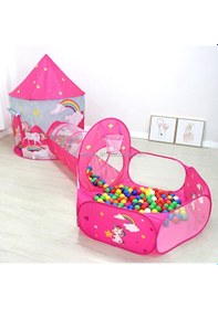 Resim Unicorn Çocuk Oyun Çadırı, 3'ü Bir Arada, Top Havuzu, Oyun Çadırı, Oyun Tüneli - Top Havuzlu Çadır Açık Pembe 