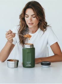 Resim campout Kaşıklı yemek termosu okul iş seyahat kamp çelik mama yemek termos kılıflı askılıklı 316 çelik 600ml 