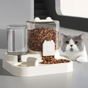 Resim Otomatik Kedi Mama ve Su Sebili, Şeffaf Plastik, Şarj Edilemeyen, Pil Gerektirmez, Islak ve Kuru Mama İçin Çift Kase, Kendini Yenileyen Evcil Hayvan Besleme İstasyonu 