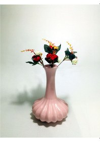 Resim 32 Cm Tırtıklı Şişman Seramik Çiçekli Pembe Vazo 