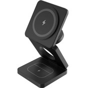 Resim Xuweiwei Siyah Pro Katlanabilir 3ü 1 Arada Manyetik Kablosuz Sarj Istasyonu Qi Uyumlu Telefon Saat Kulaklik Sarj Aleti 36v Hediyelik 