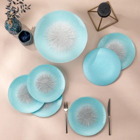 Resim Emsan Pastel 7 Parça Cam Pasta / Tatlı Seti Mavi 