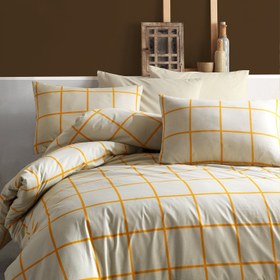 Resim Karo Sarı %100 Pamuk Ranforce Battal Boy Nevresim Takımı 