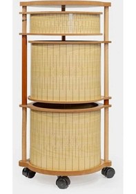 Resim Ahşap Yuvarlak Tekerlekli Sebzelik 3 Katlı Yana Açılır Patates Soğan Sarımsak Krem Krem 