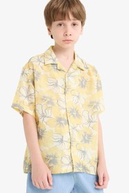 Resim DeFacto Oversize Geniş Kalıp Polo Yaka Desenli Viskon Kısa Kollu Gömlek Erkek Çocuk F5671A825HS 