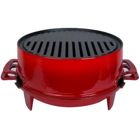 Resim Lava Döküm Mangal Izgara Set Döküm Demir Ø 36cm - Kırmızı 