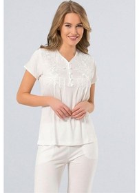 Resim Türen 3236 Hazır Yaka Kadın Pijama Takımı - Ekru Ekru 