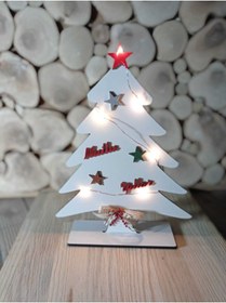 Resim BB&KO HandMade Dekoratif Ahşap Yılbaşı Ağacı Led Işıklı 30x23 