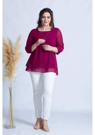 Resim Moda Berray 1934 Kolyeli Şifon Büyük Beden Şık Bluz Violet Violet 