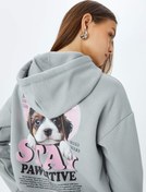 Resim Şardonlu Kapüşonlu Köpek Temalı Arkası Baskılı Oversize Sweatshirt 