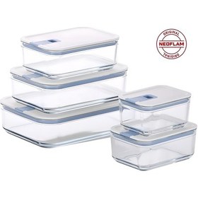 Resim Neoflam Perfect Seal 5 Parça Dikdörtgen Cam Saklama Kabı Seti Bej 